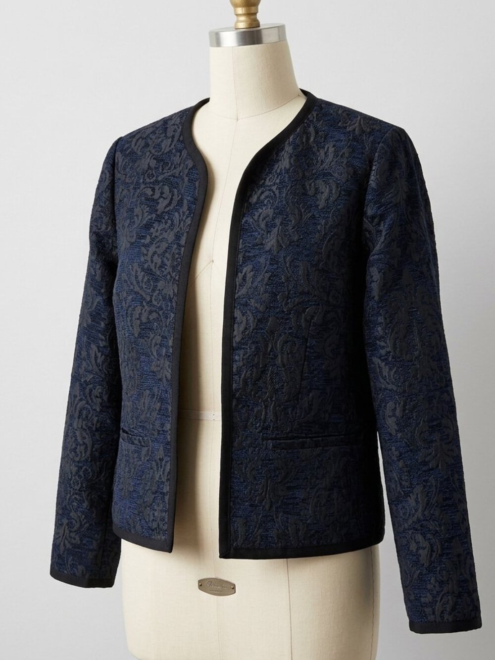 Old Navy Navy Blue Jacquard Front Open Blazer